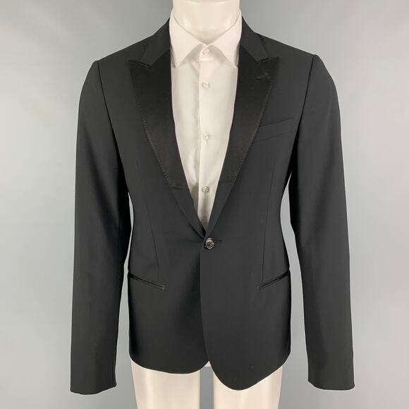LANVIN Size 38 Black Wool Lycra Tuxedo Sport Coat - Picture 1 of 6